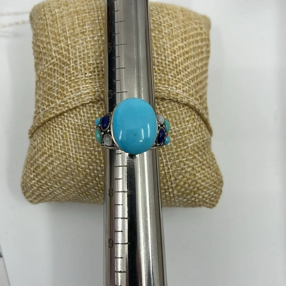 💠Vintage Southwest Style Sterling Silver Ring with Turquoise Gemstone Size 7
